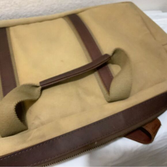 LL BEAN KHAKI CANVAS BROWN LEATHER 18" OVERNIGHT DUFFLE/SHOULDER BAG / C… - Picture 14 of 15